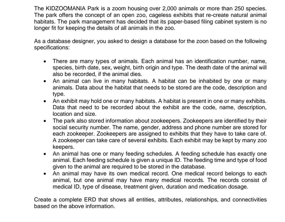 Solved The KIDZOOMANIA Park is a zoom housing over 2,000 