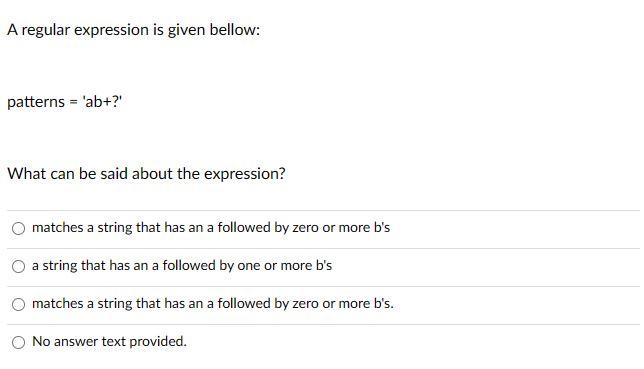Solved A regular expression is given bellow: patterns = | Chegg.com