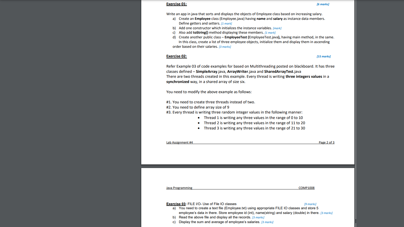 Solved Exercise 01: [6 marks] Write an app in java that | Chegg.com