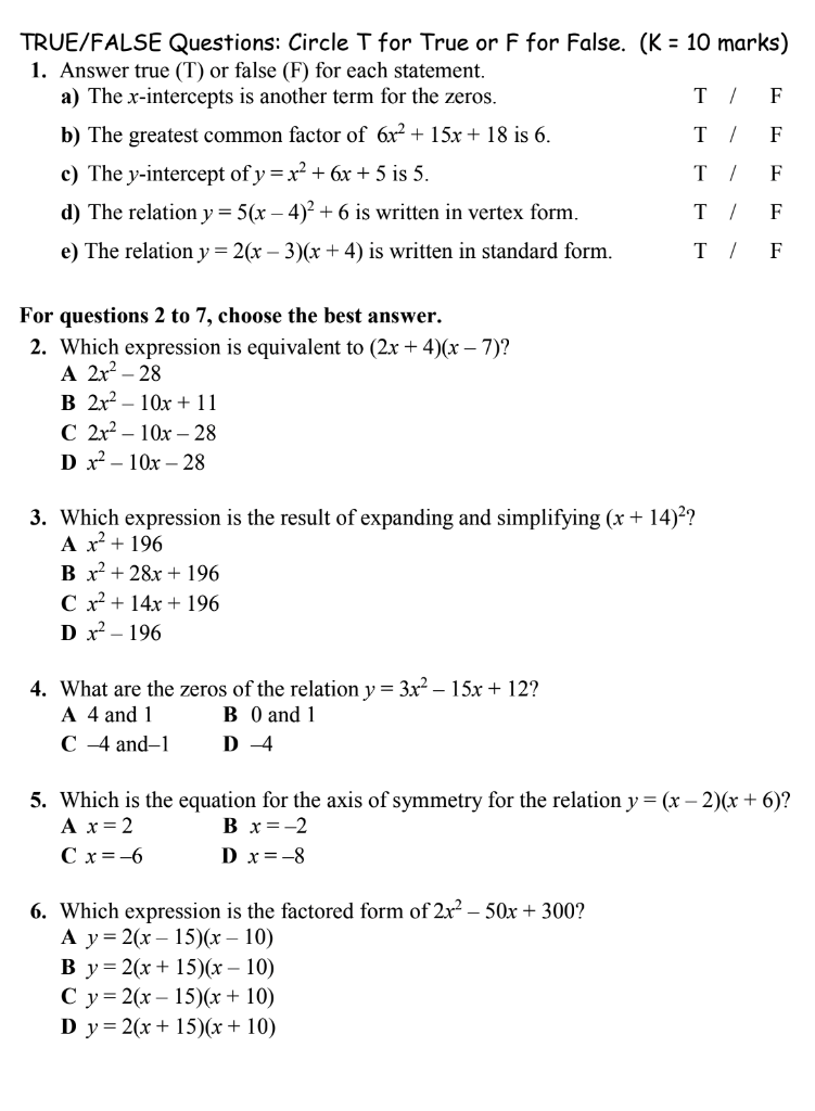 Solved TRUE/FALSE Questions: Circle T for True or F for | Chegg.com