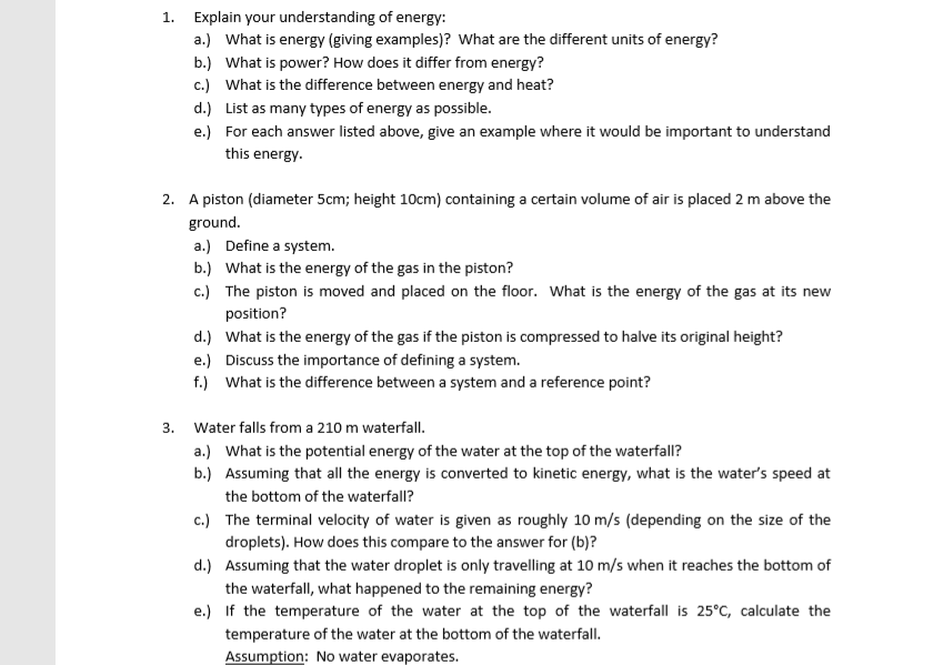 Solved 1. Explain your understanding of energy: a.) What is | Chegg.com