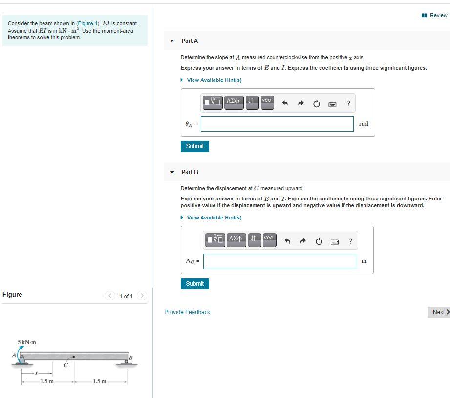 Solved Review Consider the beam shown in (Figure 1). El is | Chegg.com