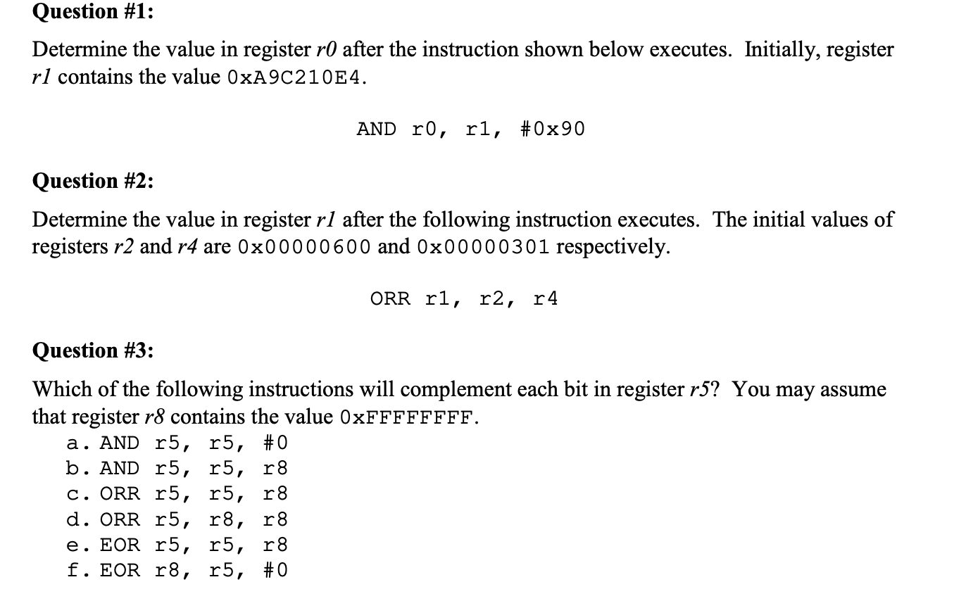 Solved Question #1: Determine the value in register r0 after | Chegg.com