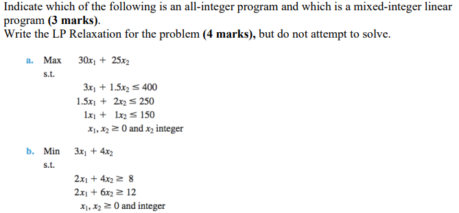 Solved Indicate which of the following is an all-integer | Chegg.com