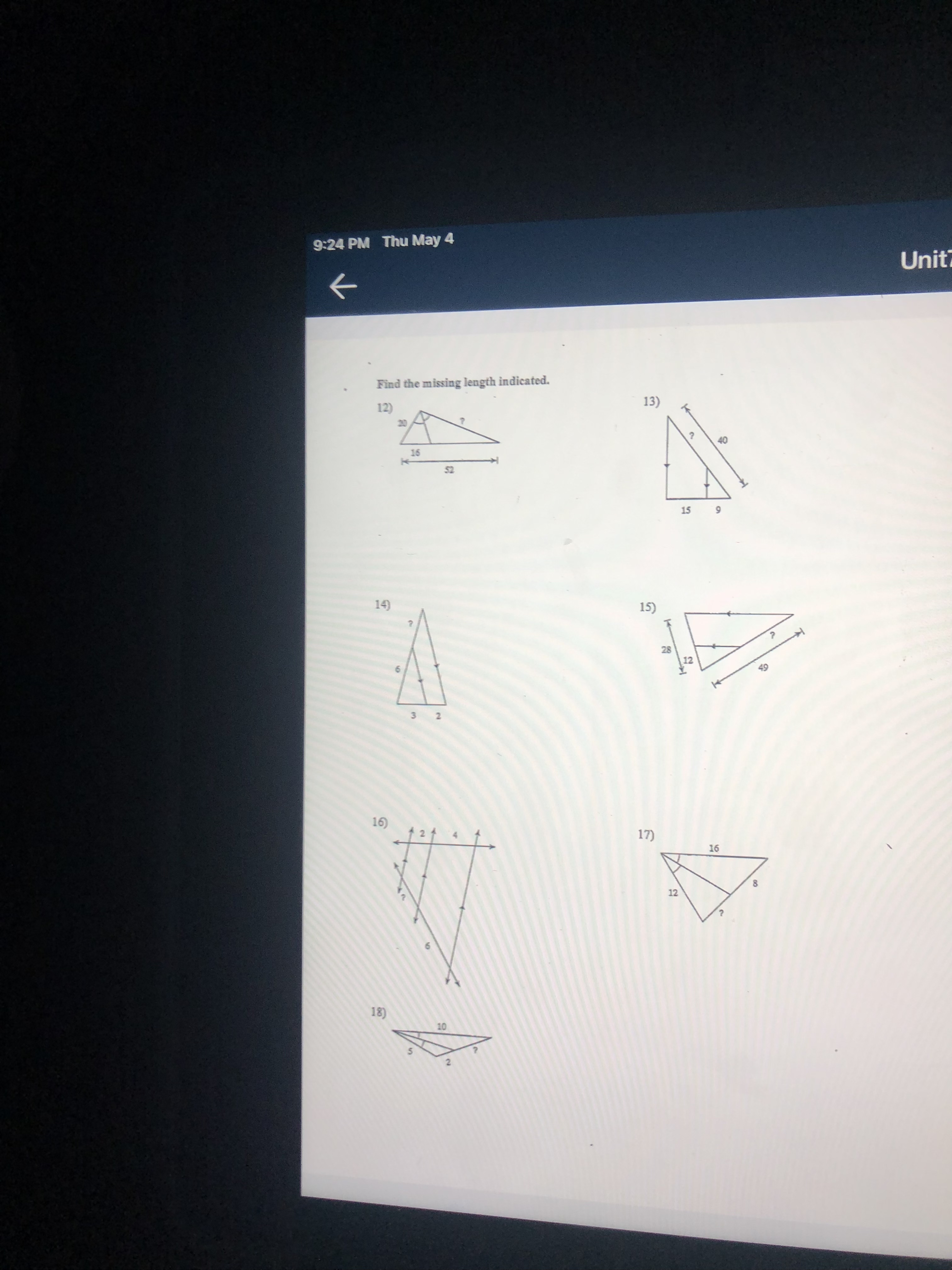 Solved Find the missing length indicated. 12 1 15) 11 17) | Chegg.com