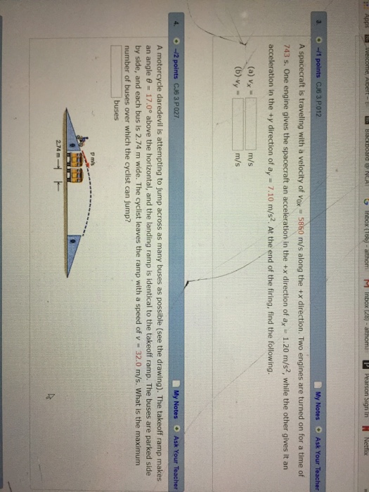 Solved A spacecraft is travelling with a velocity of v_0x =