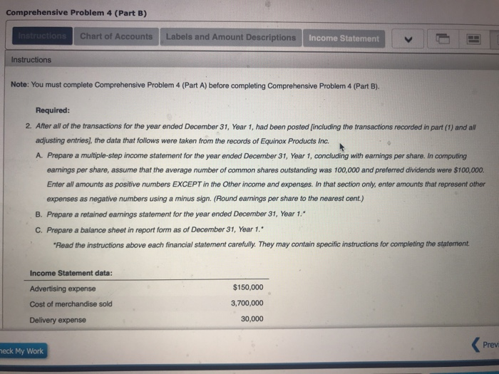 Solved Comprehensive Problem 4 (Part B) Chart Of Accounts | Chegg.com