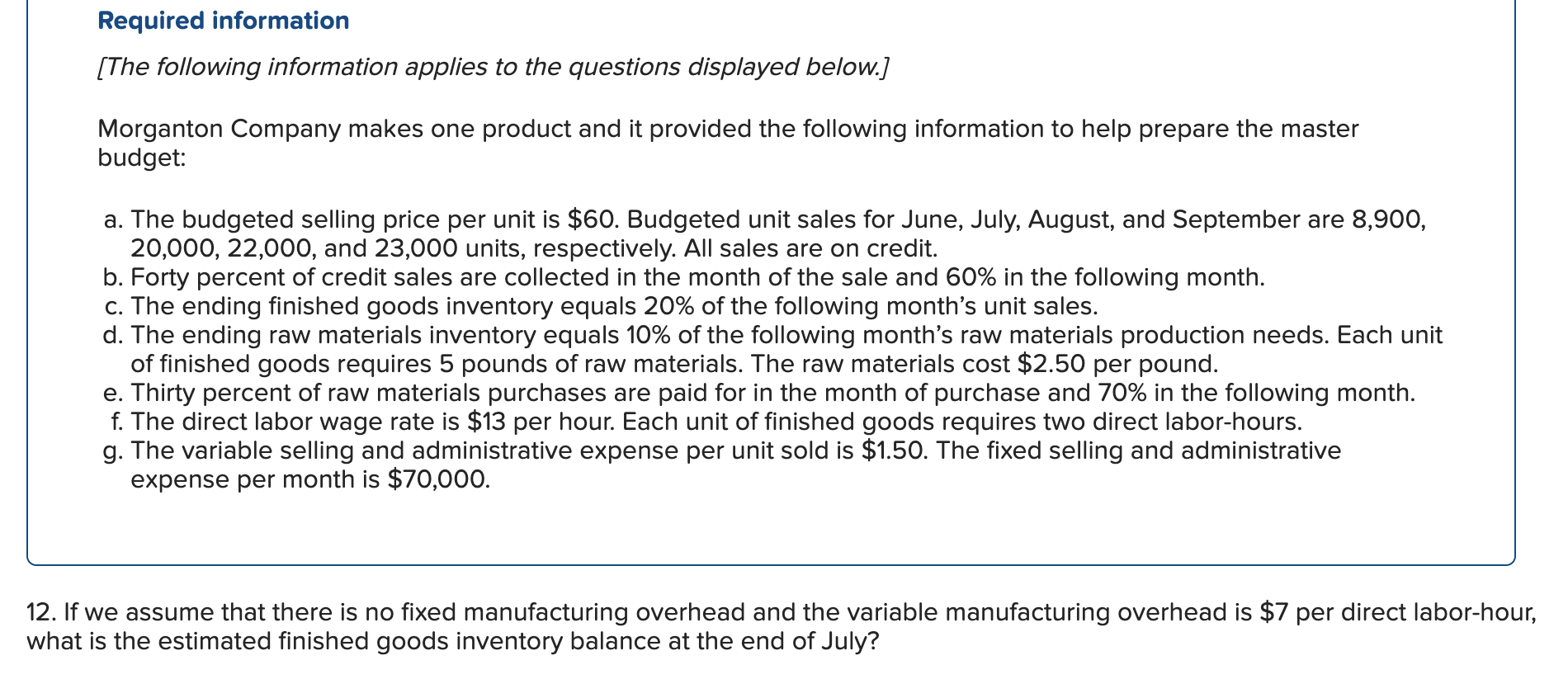 Solved Required Information [The Following Information | Chegg.com