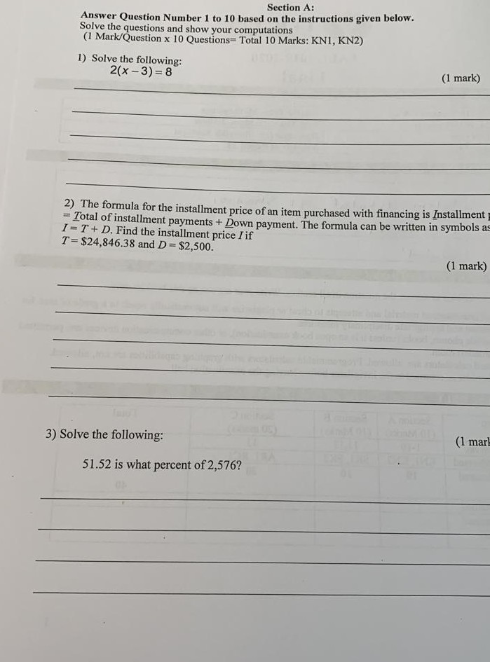 Solved Section A: Answer Question Number 1 to 10 based on | Chegg.com