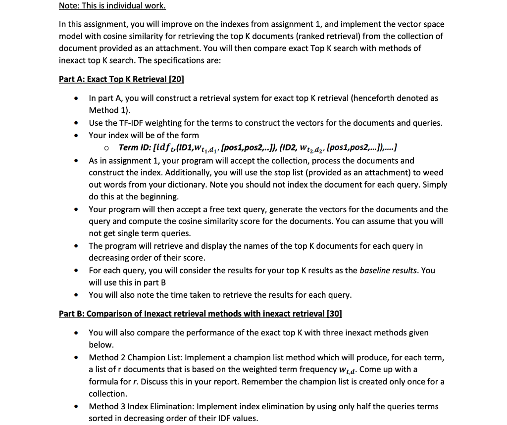 Solved Note: This is individual work In this assignment, you | Chegg.com