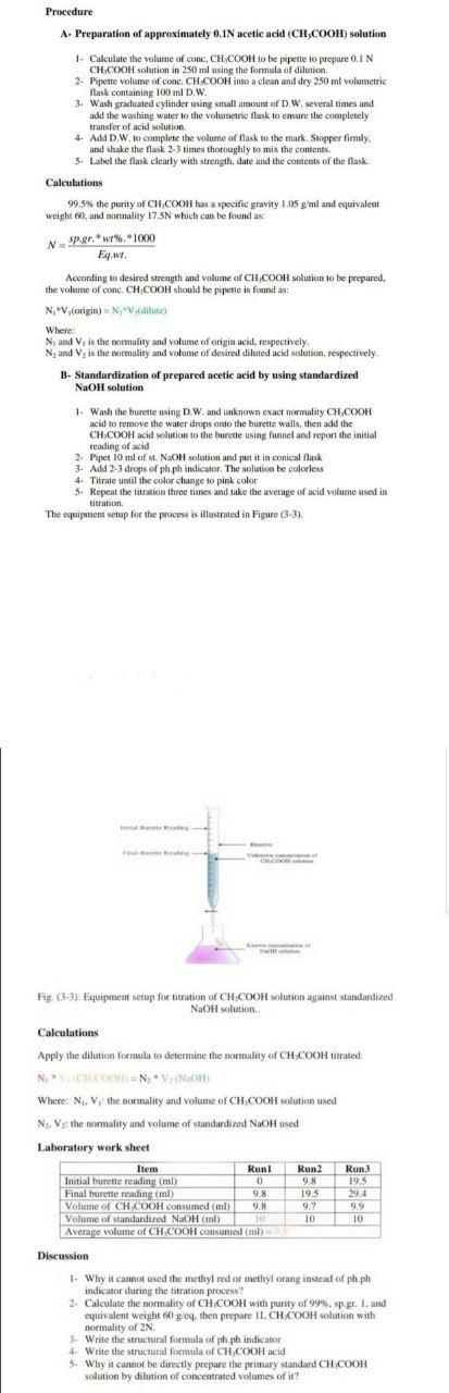 Solved Procedure A- Preparation of approximately 0.1N acetic 