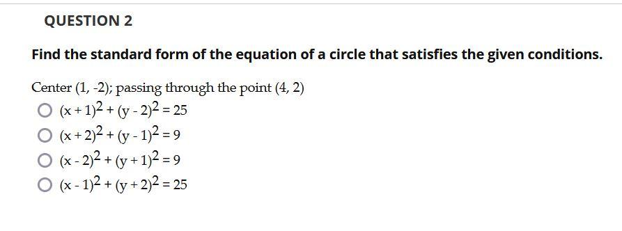 Solved Question 2 Find The Standard Form Of The Equation Of Chegg Com