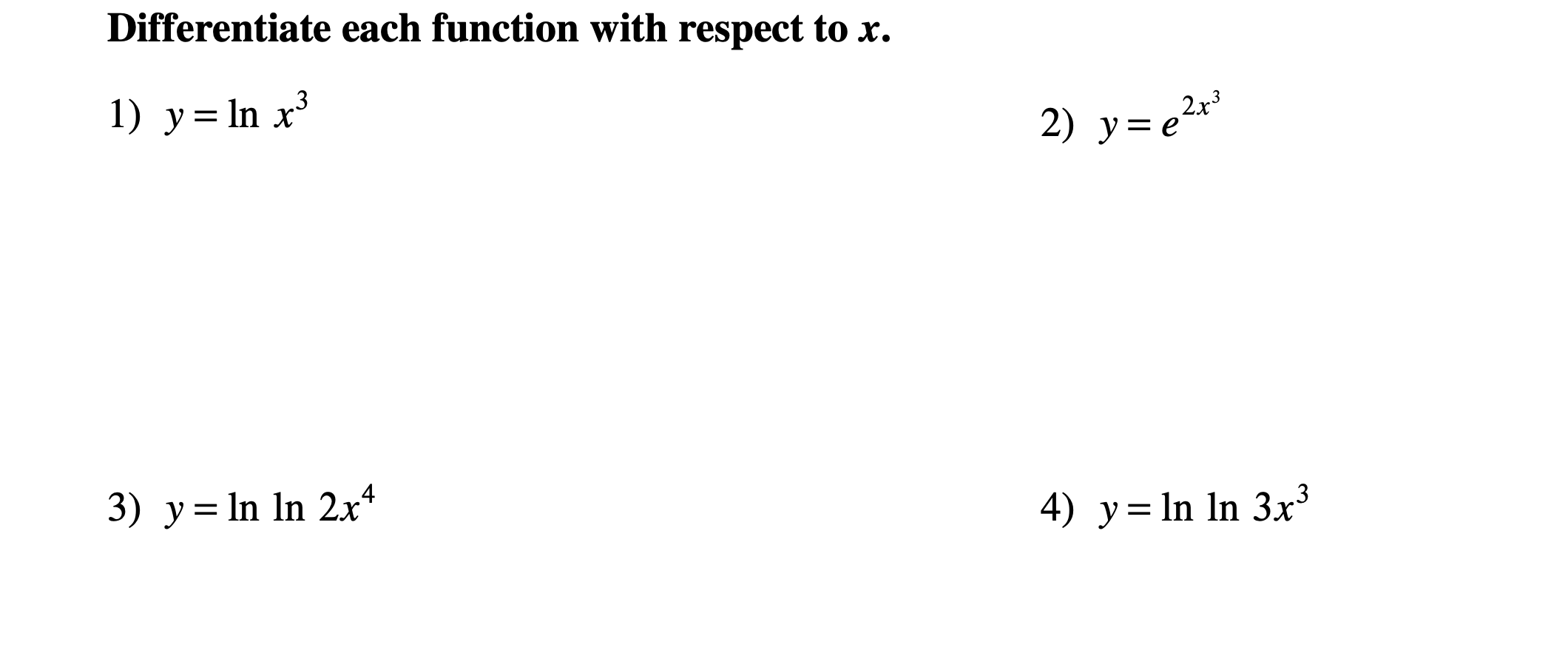 Solved Differentiate each function with respect to x. 1) y = | Chegg.com