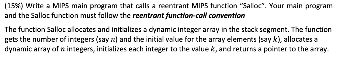 Solved (15%) Write a MIPS main program that calls a | Chegg.com