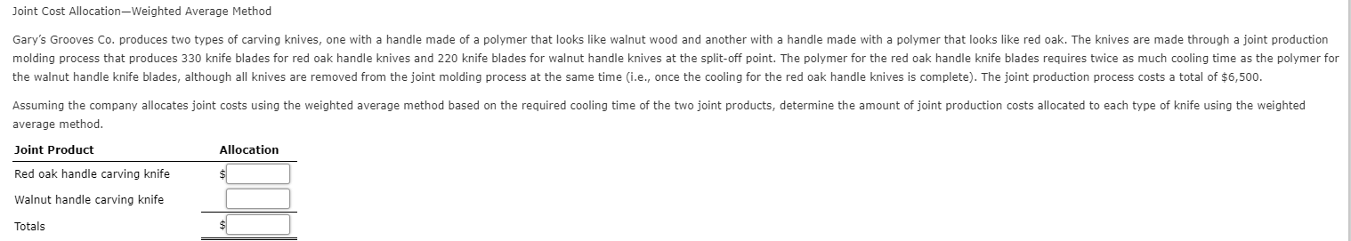 Solved Joint Cost Allocation-Weighted Average Method Gary's | Chegg.com