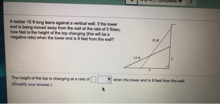 Solved A Ladder 15 Ft Long Leans Against A Vertical Wall. If | Chegg.com