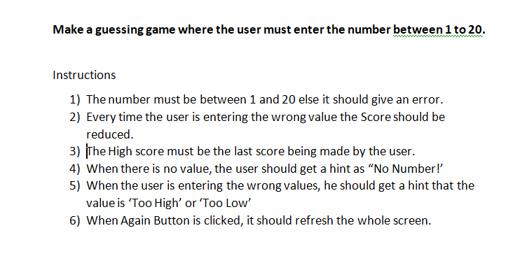 Solved Guessing Game Use only HTML and JavaScript Languages | Chegg.com
