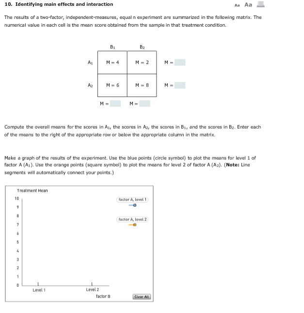 Solved 10. Identifying main effects and interaction Aa Aa | Chegg.com