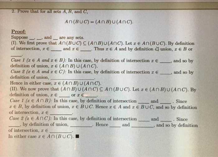 Solved Prove That For Sets A, B, And C, A (B C) (A B) (A | Chegg.com