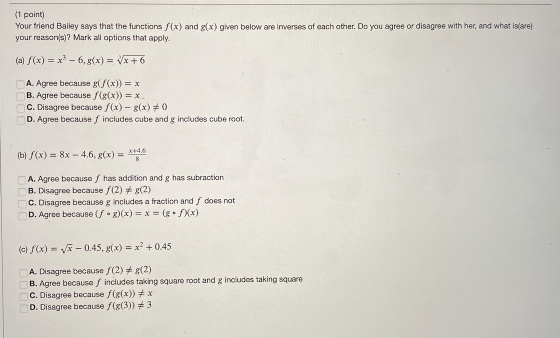 Solved (1 Point) Your Friend Bailey Says That The Functions | Chegg.com