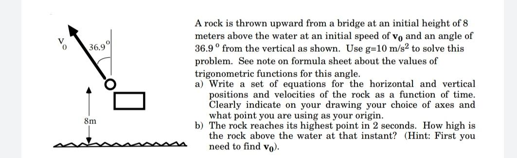 Solved 36.9 A rock is thrown upward from a bridge at an | Chegg.com