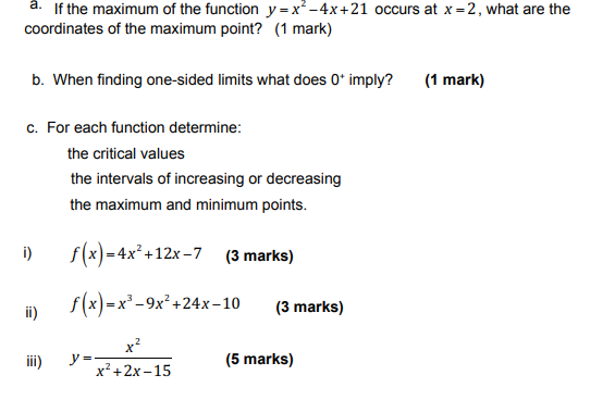 A If The Maximum Of The Function Y X2 4x 21 Occurs Chegg Com