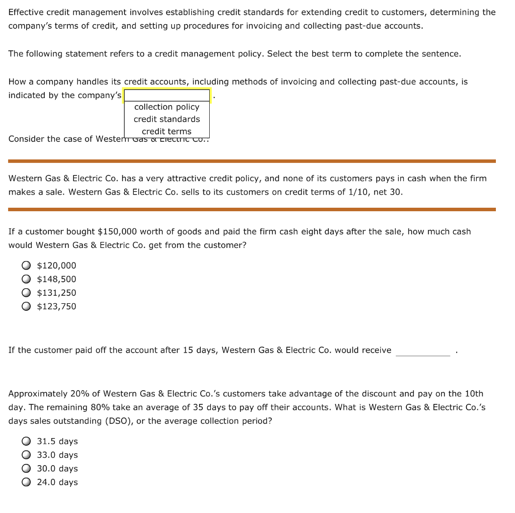 Solved Effective credit management involves establishing
