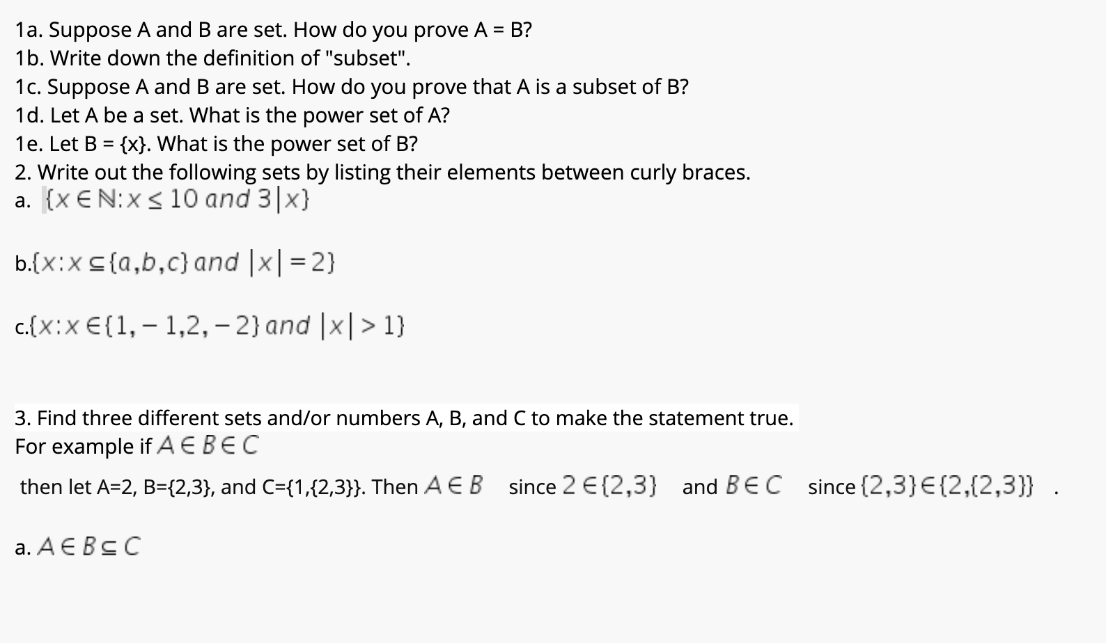 Solved 1a. Suppose A And B Are Set. How Do You Prove A = B? | Chegg.com