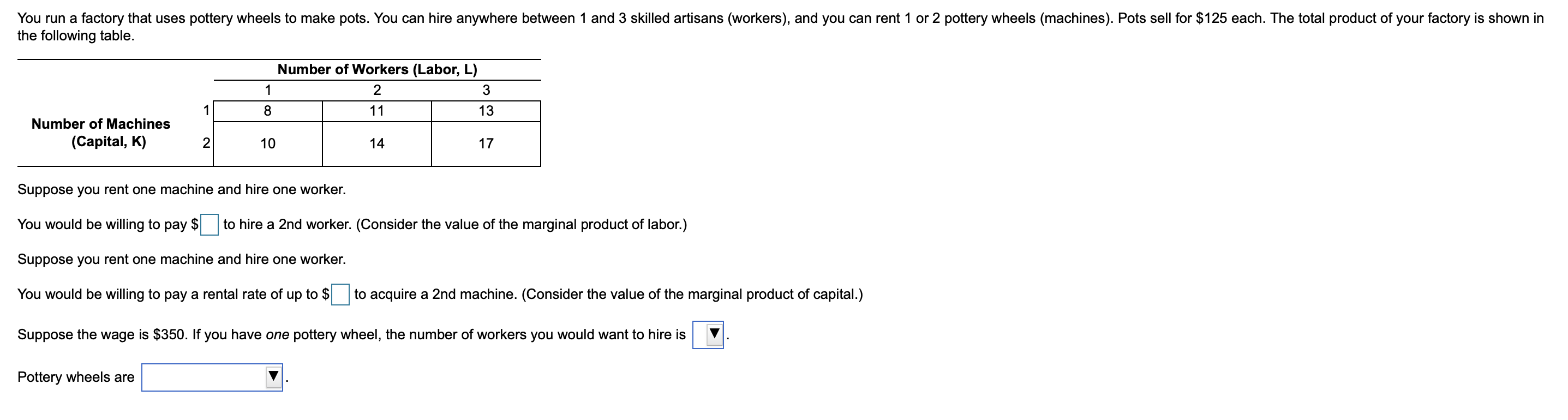 Solved You run a factory that uses pottery wheels to make