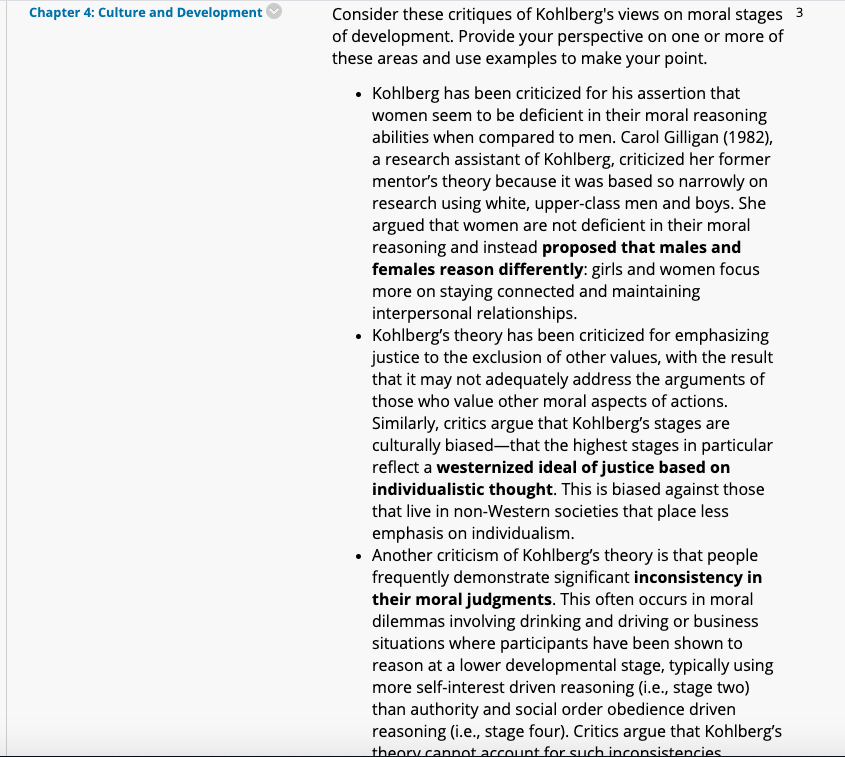 Solved Chapter 4: Culture and Development Consider these | Chegg.com