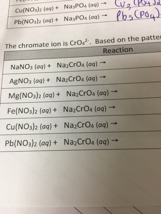 Solved Pb(NO3)2 (aq)Na3PO4 (aq) The chromate ion is CrO42.