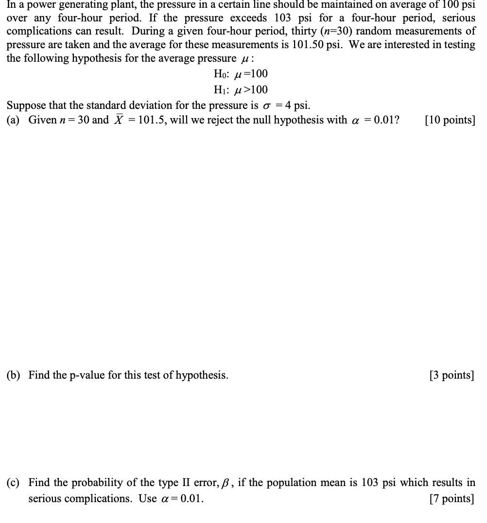 In a power generating plant, the pressure in a | Chegg.com