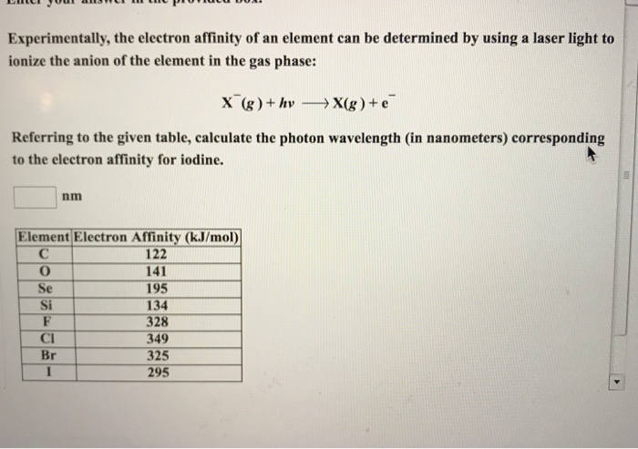 Solved Experimentally, The Electron Affinity Of An Element | Chegg.com