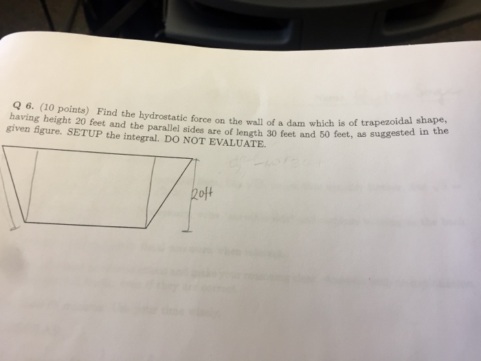 Solved Find The Hydrostatic Force On The Wall Of A Dam Which Chegg