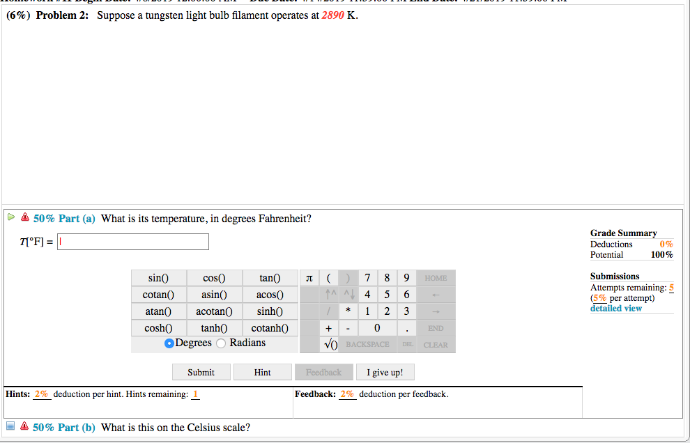 Solved (6) Problem 2 Suppose a tungsten light bulb