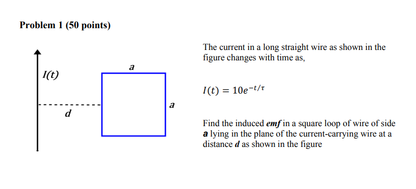 Solved Problem 1 (50 points) The current in a long straight | Chegg.com