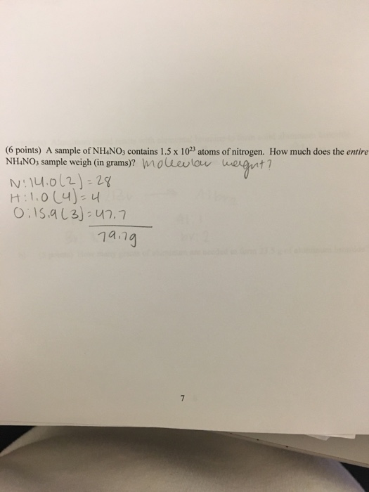 Solved A sample of NH4NO3 contains 1.5x10^23 atoms of