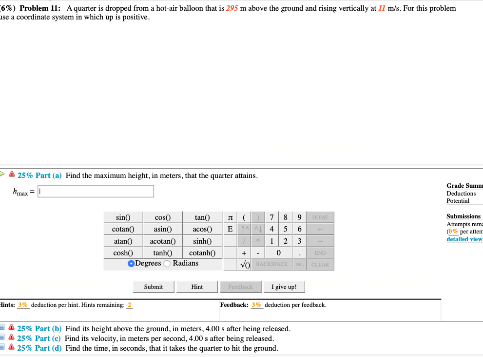 Solved 6 Problem 11 A Quarter Is Dropped From A Hot Ai Chegg Com