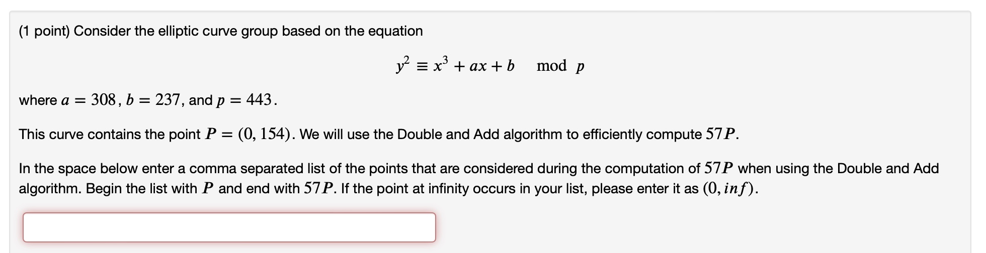 Solved Point Consider The Elliptic Curve Group Based Chegg Com