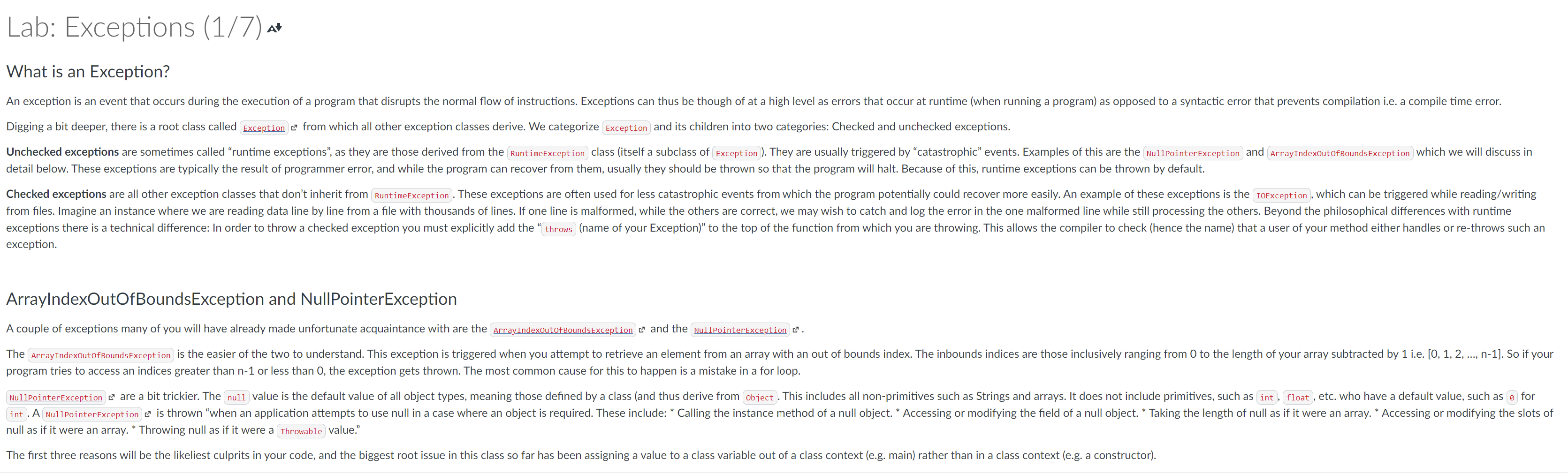 Solved Lab: Exceptions (1/7) ** A What is an exception? An | Chegg.com