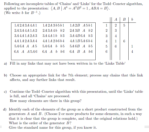 Following are incomplete tables of 'Chains' and | Chegg.com