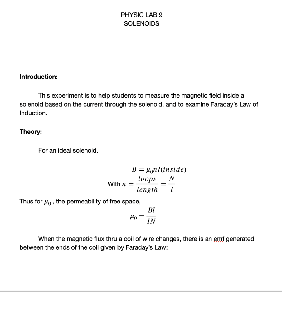 Lab report Solenoid and Faraday's Law Please help me