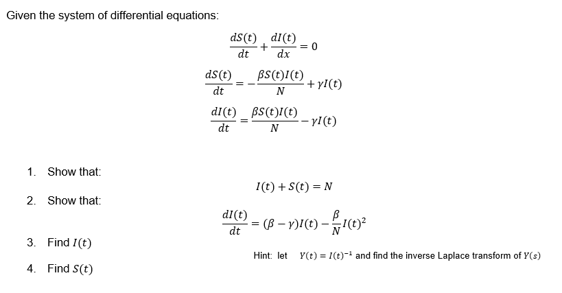 Solved Given the system of differential equations: ds(t) | Chegg.com