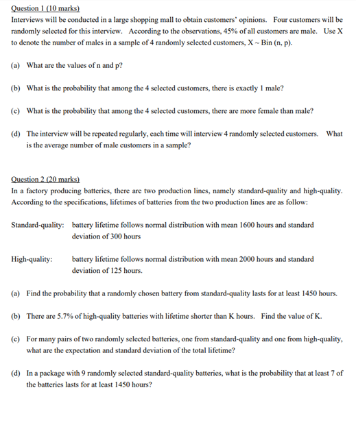 Solved Question 1 (10 marks) Interviews will be conducted in | Chegg.com