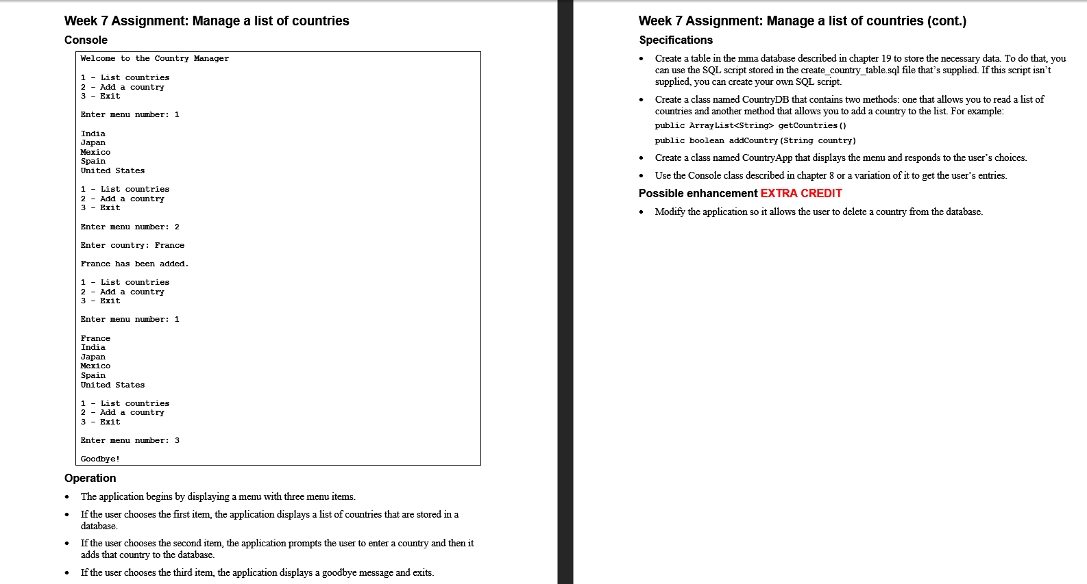 Solved Week 7 Assignment: Manage a list of countries Console | Chegg.com