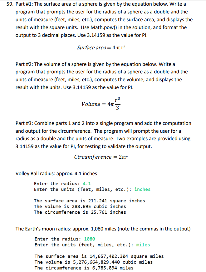 Solved 59. Part #1: The surface area of a sphere is given by | Chegg.com