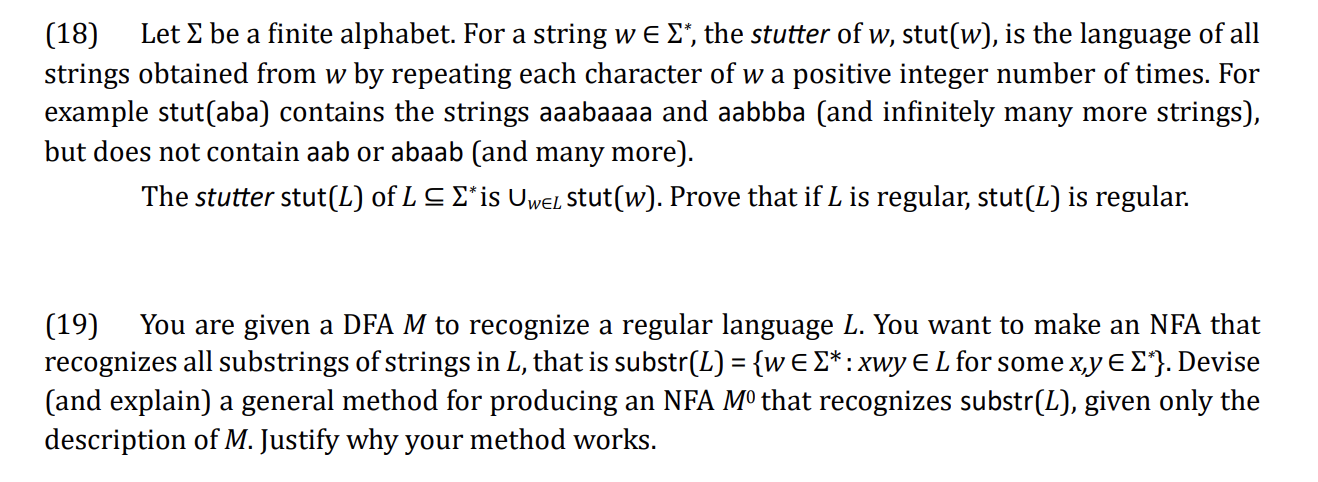 Solved (18) Let Σ be a finite alphabet. For a string w∈Σ∗, | Chegg.com