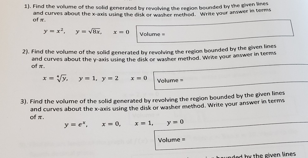 Solved 1). Find the volume of the solid generated by | Chegg.com