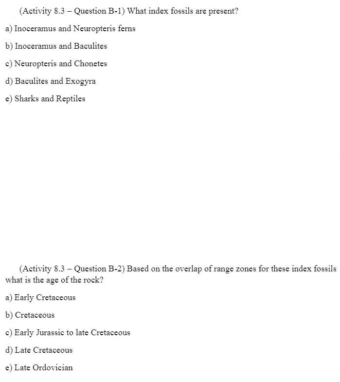 Solved B (Activity 8.3 - Question B-1) What Index Fossils | Chegg.com