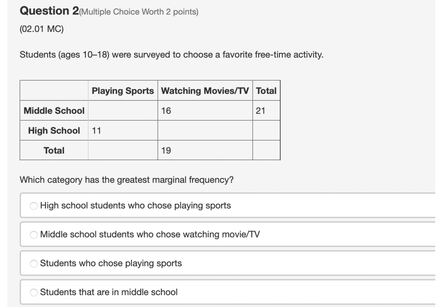 Solved Question 2 Multiple Choice Worth 2 Points 02 01 Chegg